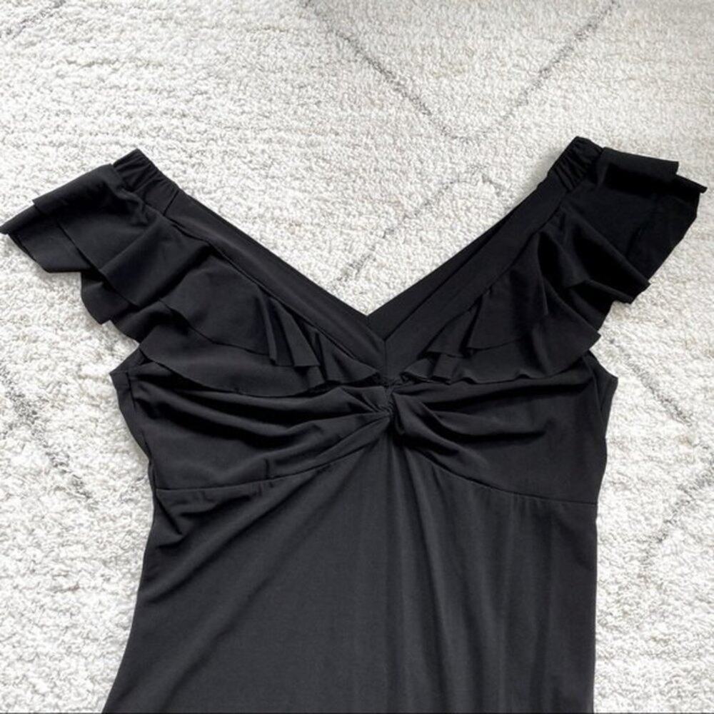 Sandro Paris Volupte Black Plunge Neck Asymmetrical Midi Dress Size S - Picture 5 of 10